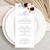 Floral Burgundy White Greenery Gold Wedding Menü Menükarte