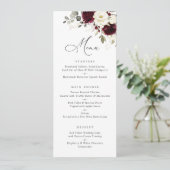 Floral Burgundy White Greenery Gold Wedding Menü Menükarte (Stehend Vorderseite)