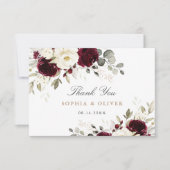 Floral Burgundy White Greenery Thank You Card Dankeskarte (Vorderseite)