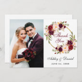 Floral Burgundy Wreath Wedding Foto Dankcard Dankeskarte (Vorne/Hinten)