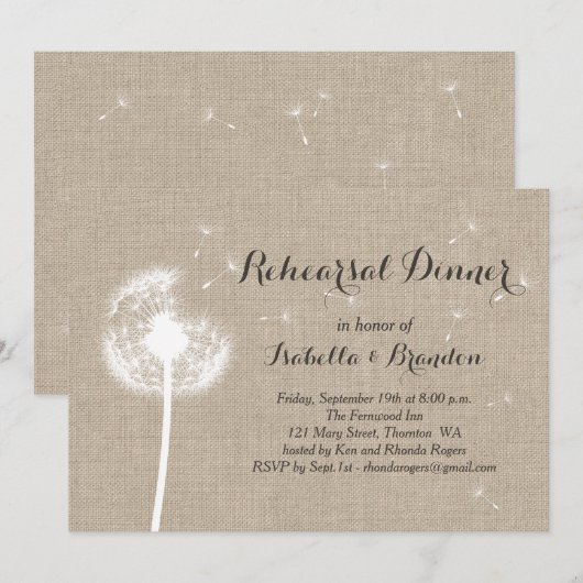 Floral Burlap Probe Dinner Einladung (Vorne/Hinten)
