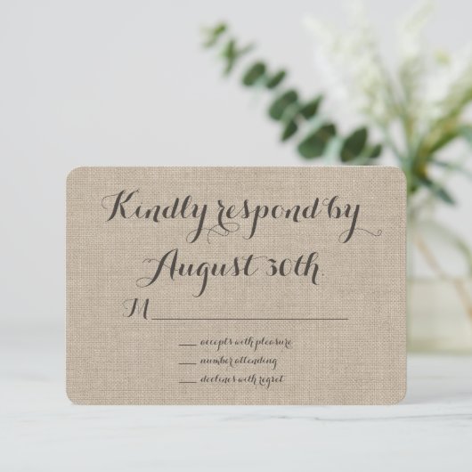 Floral Burlap UAWG RSVP Karte (Stehend Vorderseite)