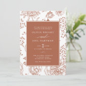 Floral Burnt Orange Elegante Wedding Einladung (Stehend Vorderseite)