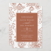 Floral Burnt Orange Elegante Wedding Einladung (Vorne/Hinten)