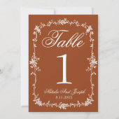 Floral Burnt Orange Old Money Wedding Table Number Einladung (Rückseite)