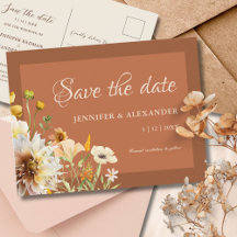 Floral Burnt Orange Rust Terracotta Save the Date