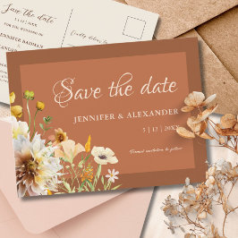 Floral Burnt Orange Rust Terracotta Save the Date Postkarte
