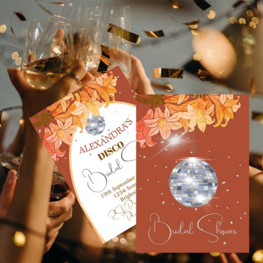 Floral Burnt Orange Silver Disco Brautparty Einladung