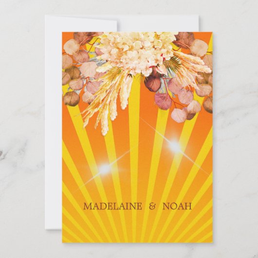 Floral Burnt Orange Sunray Wedding Probe Einladung (Rückseite)