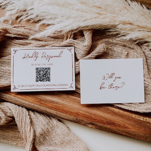Floral Burnt Orange Terracotta QR Code Wedding RSVP Karte