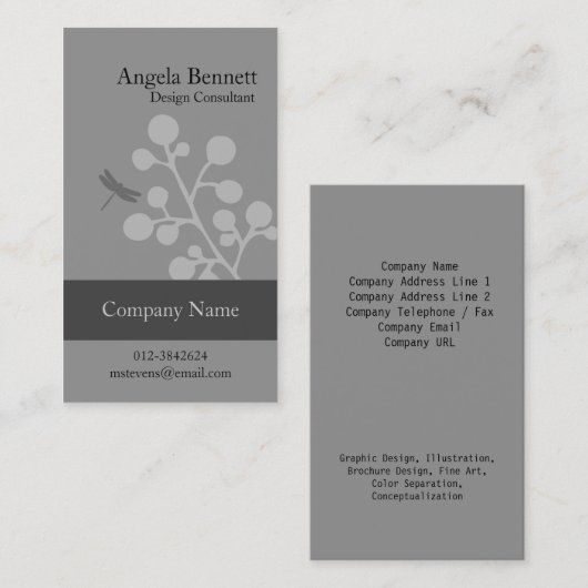 Floral Business Card Dragonfly Blossom Visitenkarte (Vorne/Hinten)