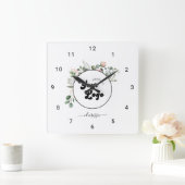Floral Business Company Custom Logo & Name Girly Quadratische Wanduhr (Zuhause)