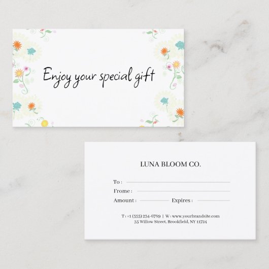 Floral Business Gift Certificate Card Visitenkarte (Vorne/Hinten)
