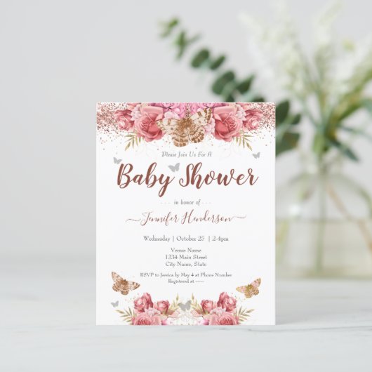 Floral Butterfliegen Pink Baby Dusche (Stehend Vorderseite)