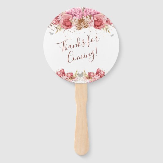 Floral Butterfliegen Pink Baby Dusche Fächer (Rückseite)