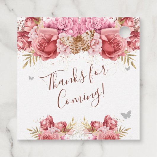 Floral Butterfliegen Pink Baby Dusche Geschenkanhänger (Rückseite)