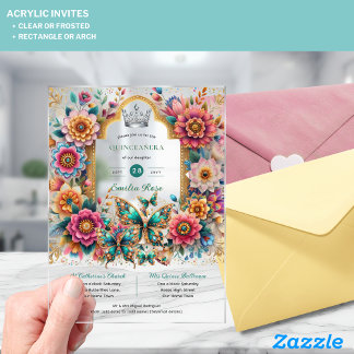 Floral Butterfliegen QUINCEANERA Tiara Gold Silver Acryleinladungen