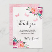 Floral Butterflies Babydusche Danke Kartenmädchen Einladung (Vorne/Hinten)