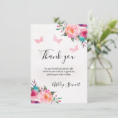 Floral Butterflies Babydusche Danke Kartenmädchen Einladung (Stehend Vorderseite)
