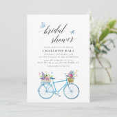 Floral Butterflies Blue Brautparty Einladung (Stehend Vorderseite)