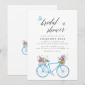 Floral Butterflies Blue Brautparty Einladung (Vorne/Hinten)