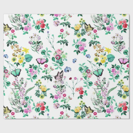 Floral Butterflies Gift Wrap Geschenkpapier (Flach)