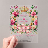 Floral Butterflies QUINCEANERA Tiara Pink Roses Acryleinladungen (Insitu (Handheld))