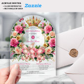 Floral Butterflies QUINCEANERA Tiara Pink Roses Acryleinladungen