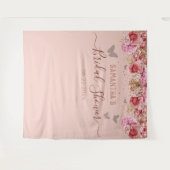 Floral Butterflies Rosa Brautparty Tapestry Wandteppich (Vorderseite (Horizontal))