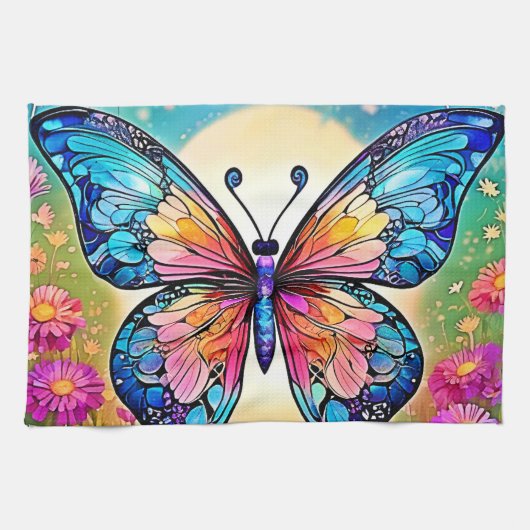 Floral Butterfly Art Design Geschirrtuch (Horizontal)