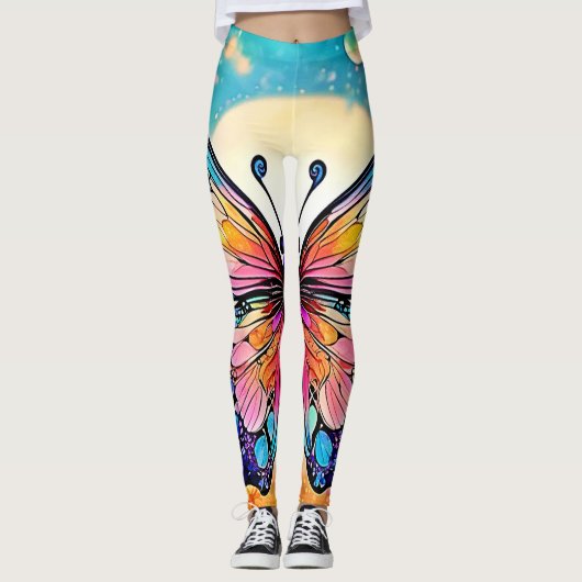 Floral Butterfly Art Design Leggings (Vorderseite)