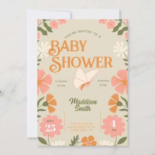 Floral Butterfly Baby Shower Invitation (Vorderseite)