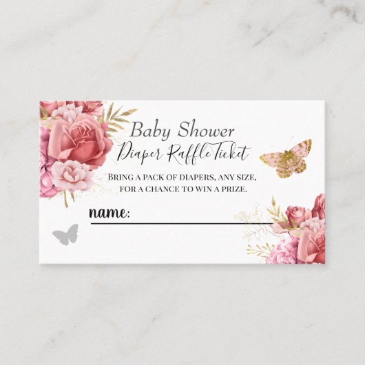 Floral Butterfly Babydusche Windeln Raffle Ticket (Vorderseite)
