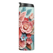 Floral & Butterfly - blau - schlanker, thermischer Thermosbecher (Nach rechts gedreht)