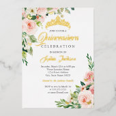 Floral Butterfly Blush Pink Gold Quinceanera Folieneinladung (Vorderseite)