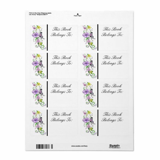 Floral Butterfly Book Label (Vorne)