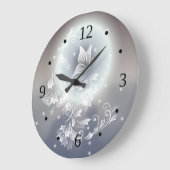 Floral Butterfly Dusty Blue | Fantasie Große Wanduhr (Winkel)