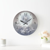 Floral Butterfly Dusty Blue | Fantasie Große Wanduhr (Zuhause)