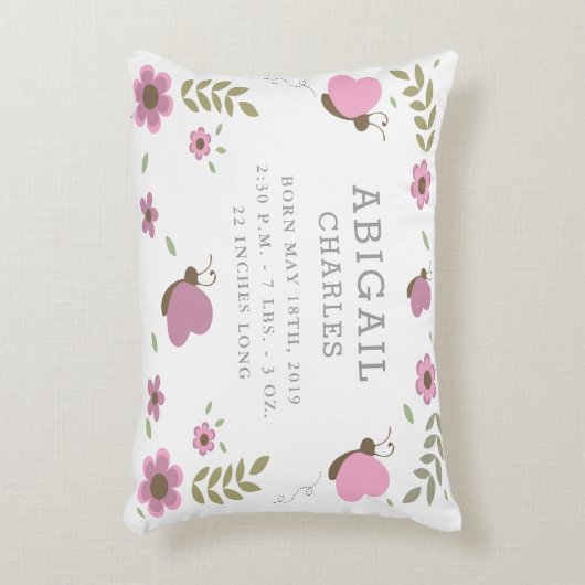 Floral Butterfly Garden Birth Stats Kinderzimmer P Dekokissen (Vorderseite(Vertikal))