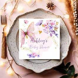 Floral Butterfly Garden Pink Girl Babydusche Serviette