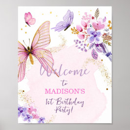 Floral Butterfly Garden Pink Girl Geburtstag Willk Poster