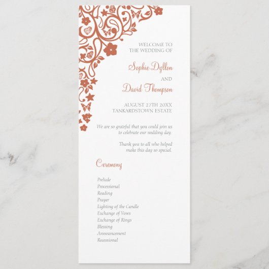 Floral Butterfly Garden Terracotta Boho Wedding Programm (Vorderseite)