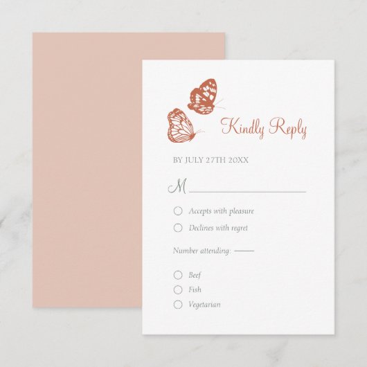 Floral Butterfly Garden Terracotta Boho Wedding RSVP Karte (Vorne/Hinten)