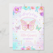 Floral Butterfly Geburtstag Einladung (Vorderseite)