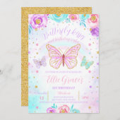 Floral Butterfly Geburtstag Einladung (Vorne/Hinten)