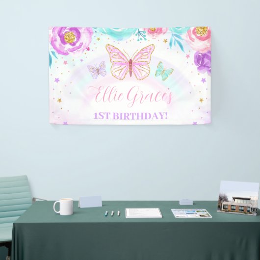 Floral Butterfly Geburtstag Hintergrund Banner (Messeveranstaltung)