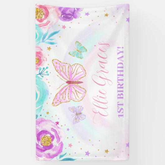 Floral Butterfly Geburtstag Hintergrund Banner (Vertikal)