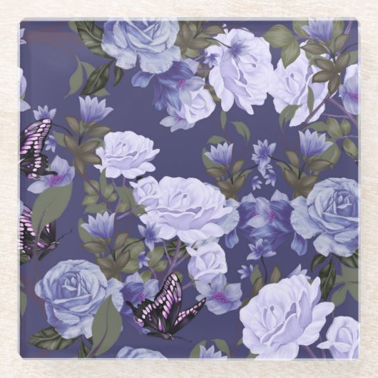 Floral Butterfly Glass Untersetzer (Vorderseite)
