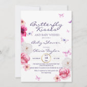 Floral Butterfly Kisses Baby Shower Einladung (Vorderseite)