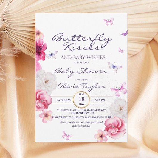 Floral Butterfly Kisses Baby Shower Einladung
